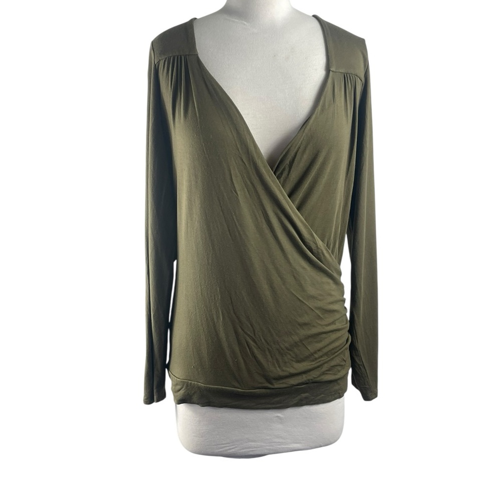 Michael Kors Olive Green Wrap-Front Long Sleeve Tee, Size‎ Medium